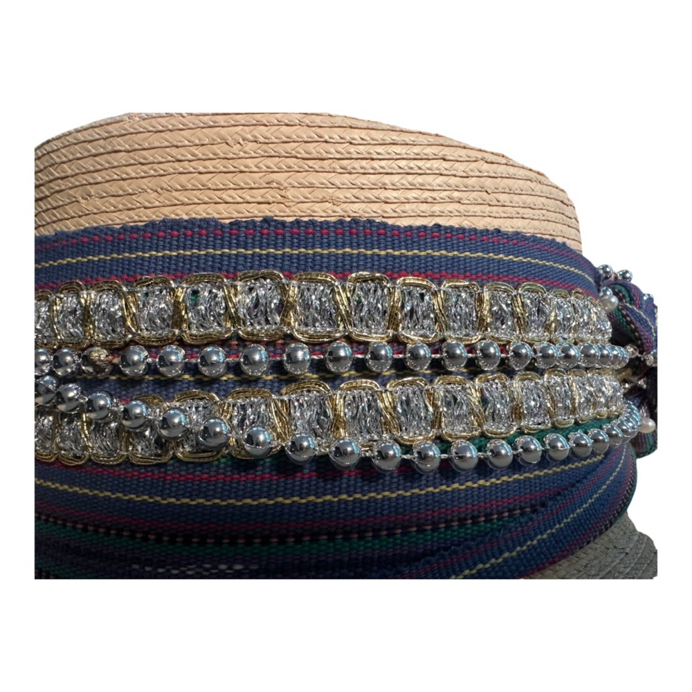 Vintage La Giralda Guatemalan Palm Leaf Hat Beaded Maya Folk Festival Boho Style - Picture 5 of 14